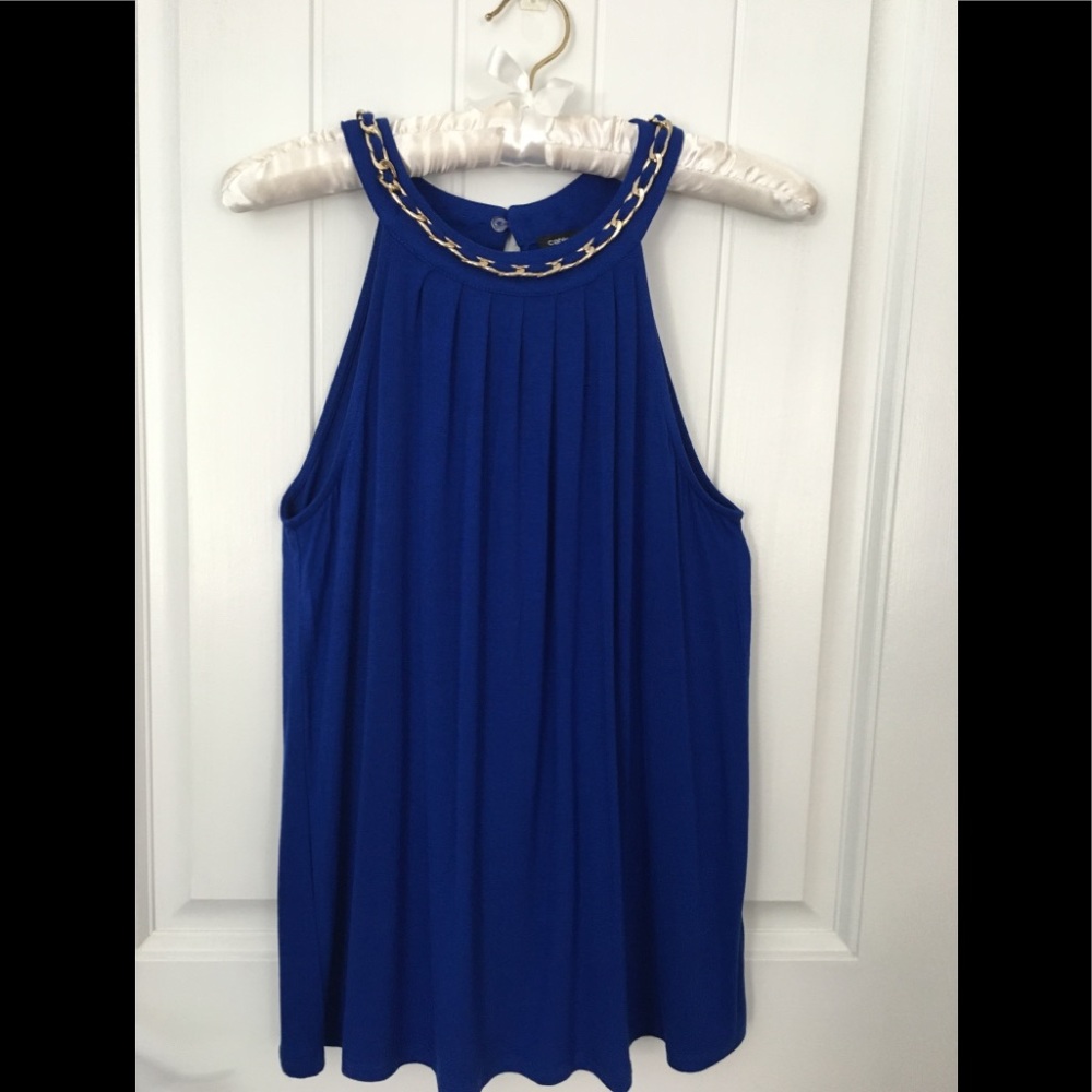 Cable & Gauge Sleeveless Blouse Tunic Top w/Chain